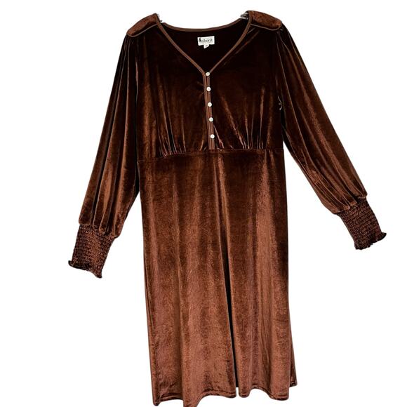 Inherit Brown Velvet Empire Waist Midi Dress Boho Sleeves Small‎ (3017) - Picture 5 of 12